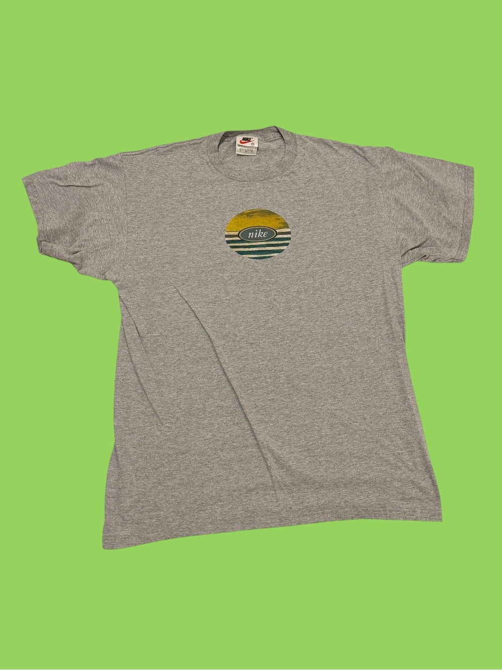 Vintage 90s Nike T Shirt Medium Gray Sunset Striped Swoosh Logo Tee Made Mexico